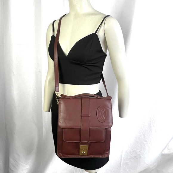 CARTIER crossbody bag vintage Cartier Bordeaux leather bag Cartier vtg  bag - Picture 17 of 17